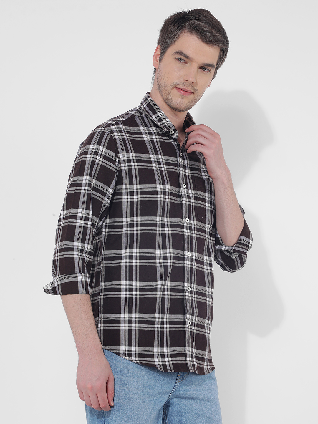 Numero Uno Men Checkered Brown Shirt